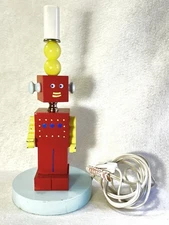 Whimsy Designs Wooden Robot Lamp Retro Kids Room Folk Art 11.5” Vintage
