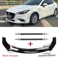 Black Front Bumper Lip Chin Spoiler Spoiler Body Kit+Strut Rods For MAZDA 3 6