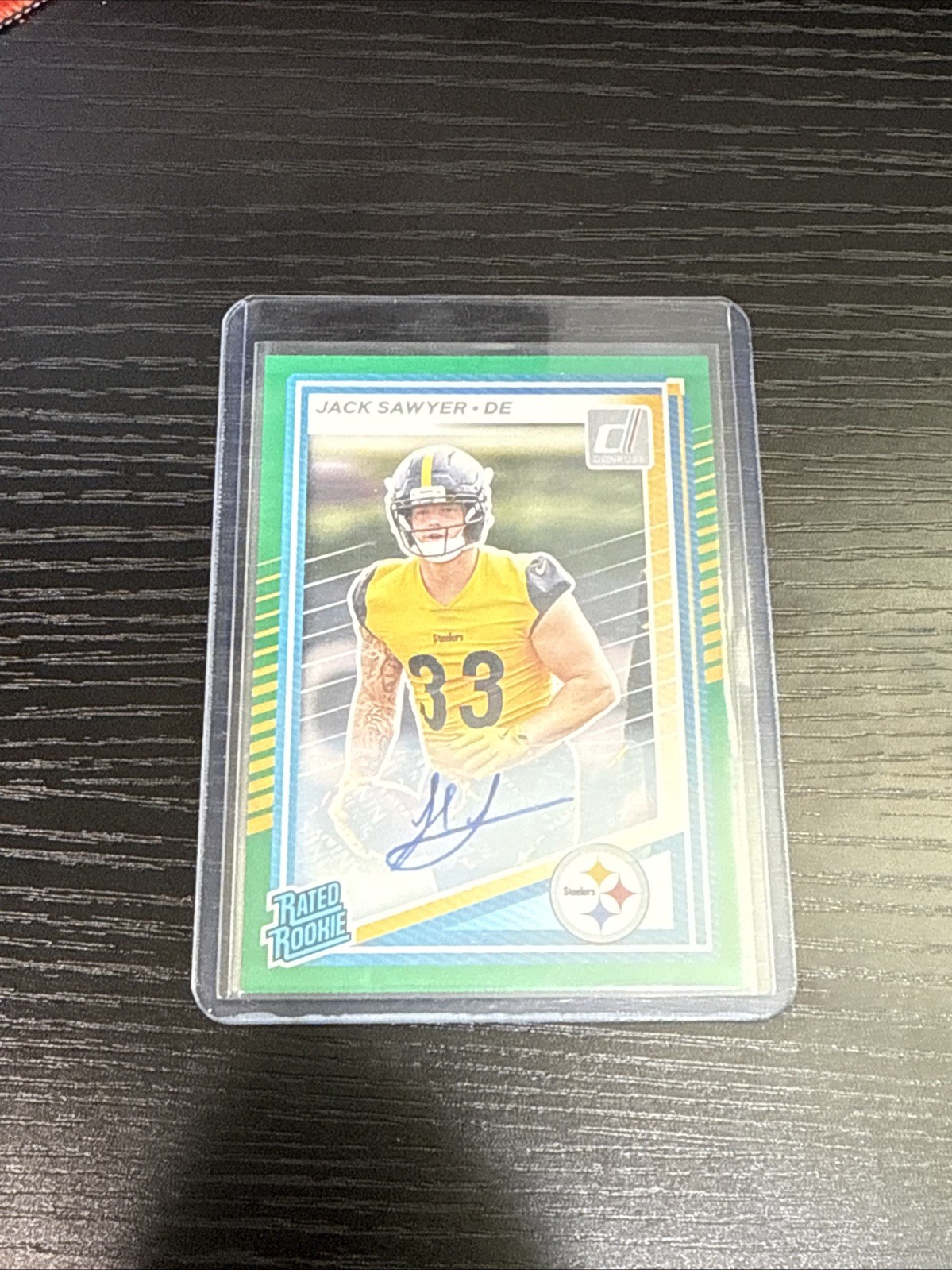 Jack Sawyer 2025 Panini Donruss Green Rated Rookie Auto RC #390 Steelers