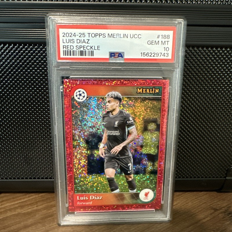 Luis Díaz Colombian Soccer player 2024-2025 TOPPS MERLIN RED SPECKLE #4/5 PSA 10