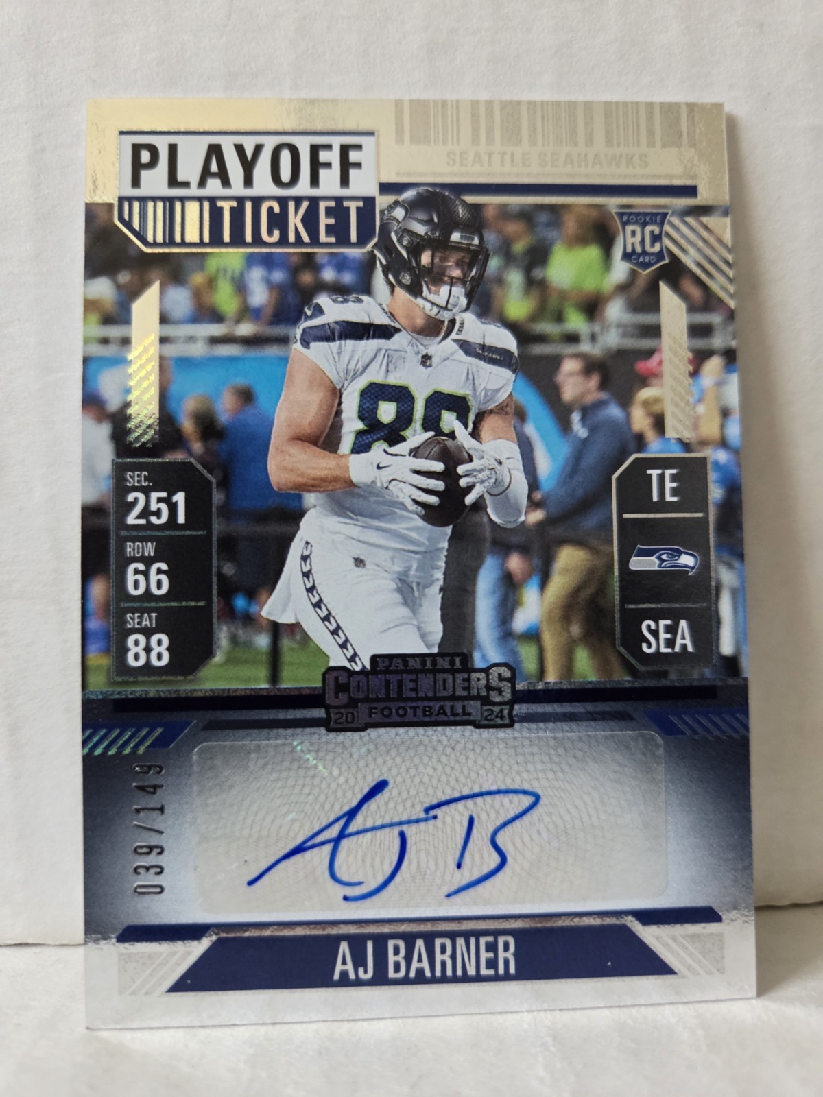 AJ Barner 2024 Panini Contenders #232 Playoff Ticket Auto /149 Rookie Seahawks
