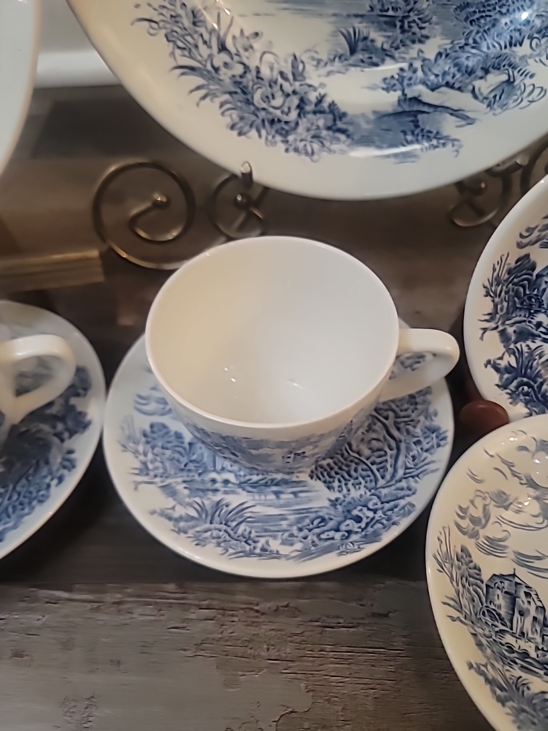 Enoch Wedgwood Countryside Place Setting for Two Blue White England Vintage 8 Pc