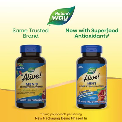 2 X Nature's Way Alive! Men's Complete Multivitamin - Vitamins C-D3-B12-E-Magne