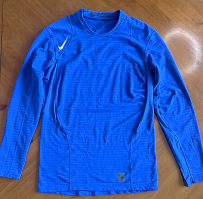 Nike Pro Dri-FIT Fitted Long Sleeve Crew Neck Pullover T-Shirt Blue M