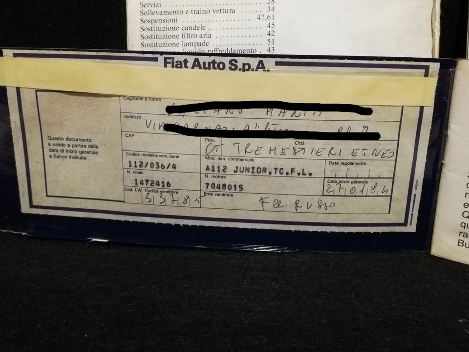 Uso e Manutenzioni Lancia Autobianchi 112 anni 80 con Libretto di Assistenza  - Immagine 3 di 3