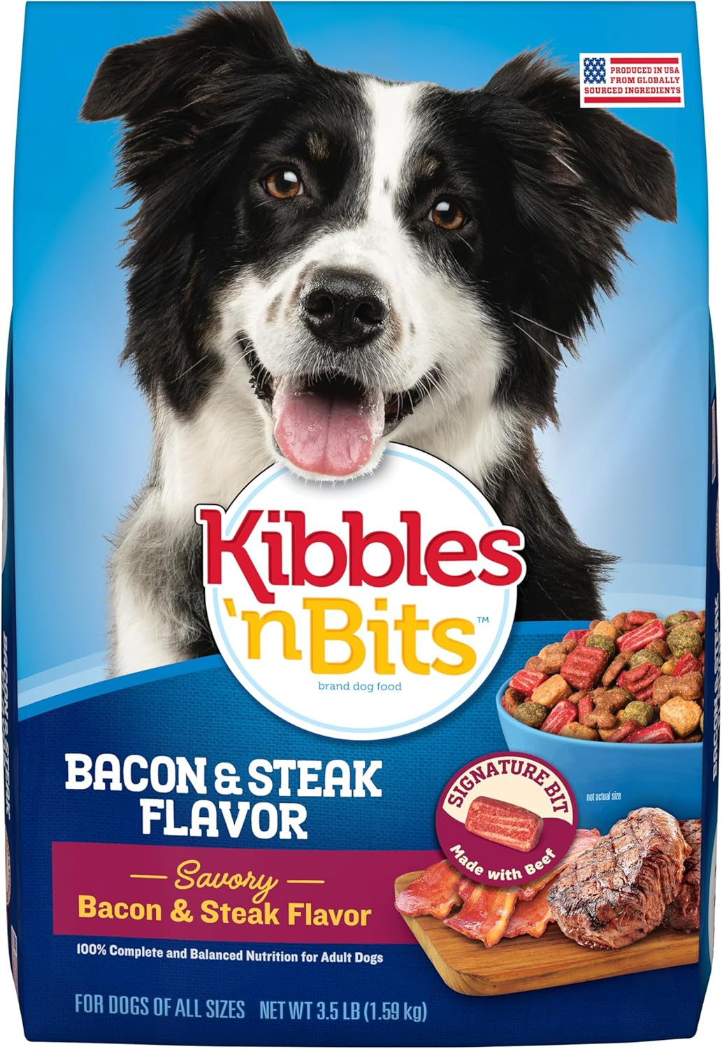 Kibbles 'N Bits Dry Dog Food, Savory Bacon & Steak Flavor for Adult Dogs, 3.5 Lb