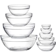 Lawei Set of 9 Glass Mixing Bowls - Glass Nesting Bowls Prep Bowl Clear Salad...