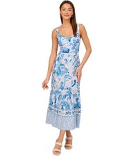 Adrianna Papell Womens Floral Flounce Dress, blue, 12