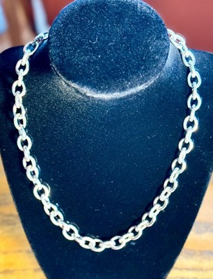 ANN KING 925 & 18k CHUNKY STATEMENT Carved Link Necklace 18'' 66 grams EUC