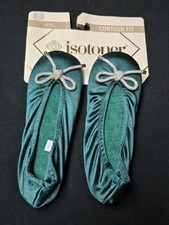 Isotoner Contour Fit Ballet Slippers suede sole bling bow Dk Pine sz S 5-6 NWT