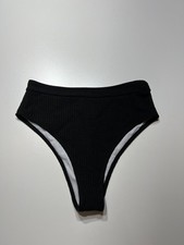 Zaful Womens Black Ribbed Swim Bottom High-Waist Hi-Cut Double Lined Small NEW