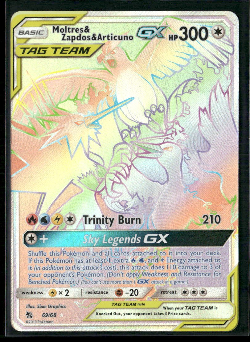 Moltres & Zapdos & Articuno GX (Secret) Secret Rare Hidden Fates 69/68 NM