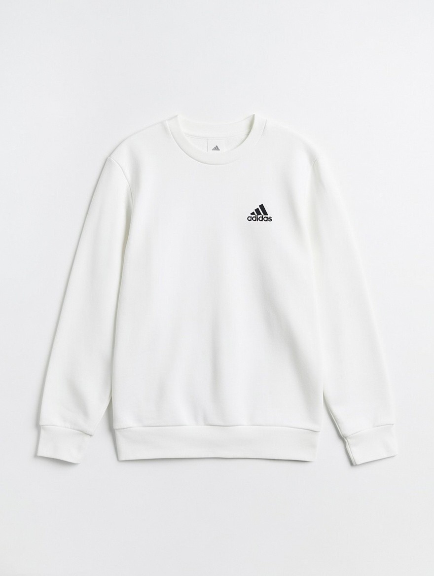 adidas Men’s Size M Fleece White Crew Neck Logo Pullover Sweatshirt