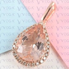 5.60Crt Pear Cut Morganite & Diamond Prong Pendant 14K Rose Gold Plated No Chain