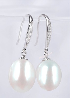 8-9 Or 11-12mm Freshwater pearl white pink purpl  drop dangle hoop Earrings S925