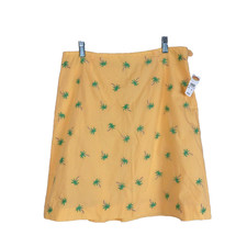 Talbots Novelty Skirt Palm Trees Womens 12 Yellow Embroidered Tropical Vacation