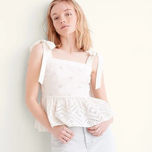 Madewell Peplum Ivory Sleeveless Tie-Strap Top Eyelet Medium Milkmaid Coquette