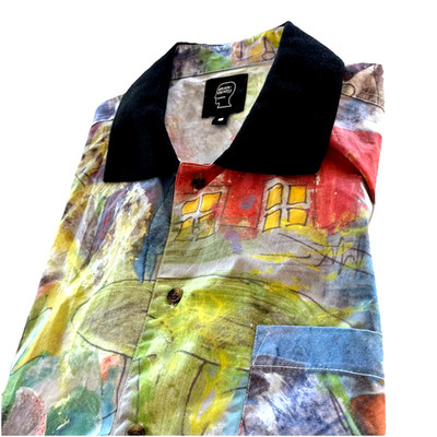Brain Dead  Shirt Mens Small Multicolor Abstract All Over Cotton Short Sleeve