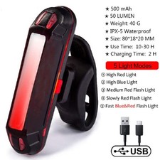 Bicycle Rear Light USB-Rechargeable LED Safety WarningLamp Cycling Taillight