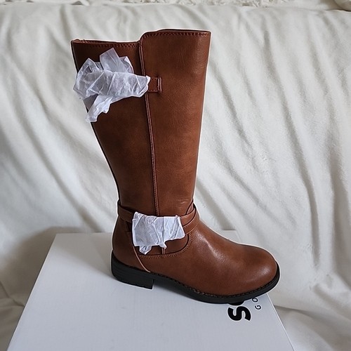 Sonoma KENSLEIGH Riding Boots Cognac Brown Buckle Accent Easy Zip Kids Size 2 - Picture 3 of 6