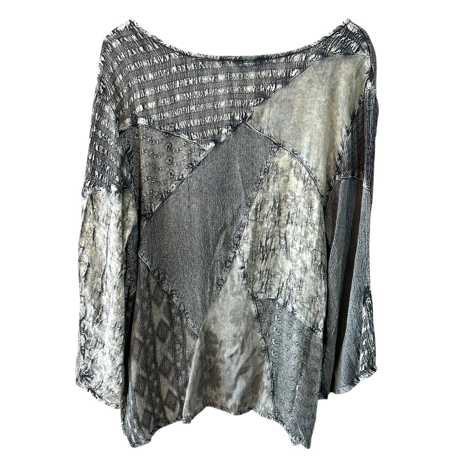 Sacred Threads Patchwork Textured Top Gray Mixed … - image 5