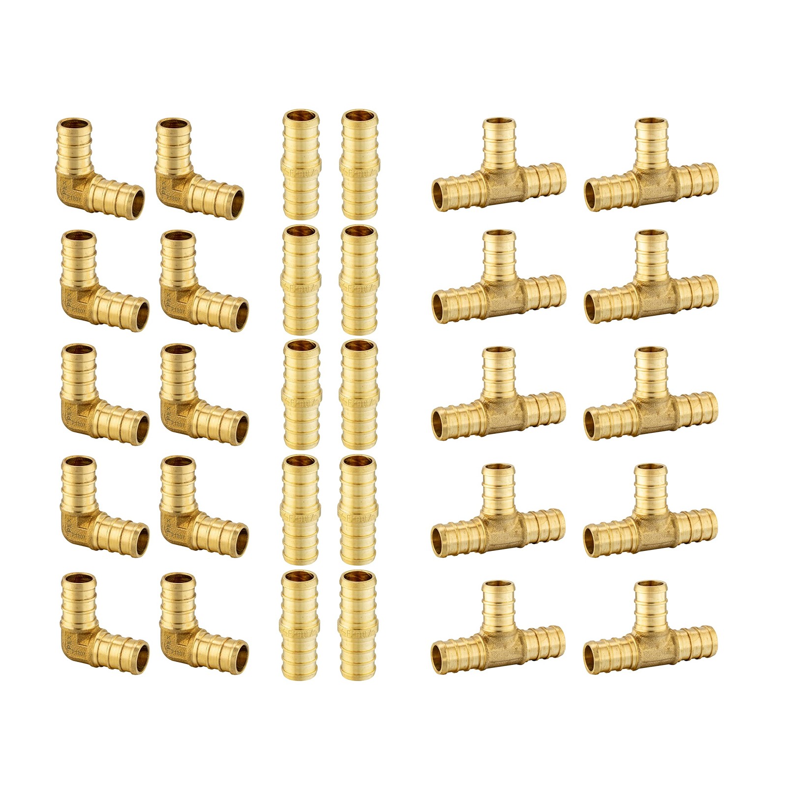 30 Pack Half Inch Pex Brass Crimp Barb Fittings Combo Tee Elbow Coupling