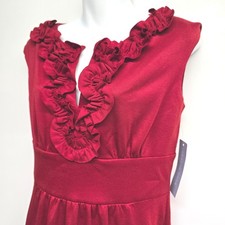 London Times Ruby Red Ruffle V-Neck Empire Waist Sheath Dress Size 8 Career Date