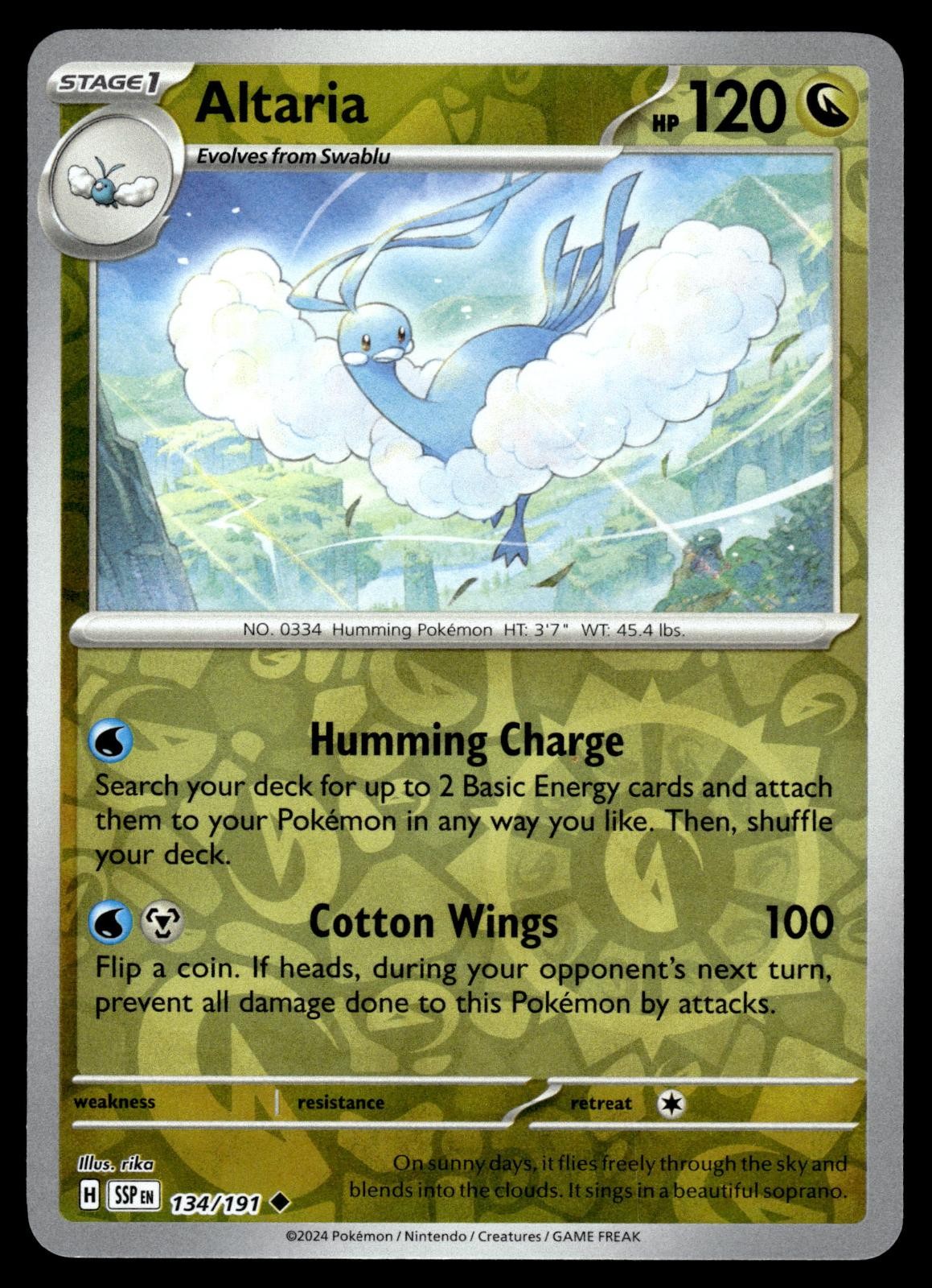 Altaria 134/191 Uncommon Surging Sparks Pokemon Reverse Holo Near Mint