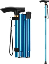 Walking Cane Folding Cane for Man & Women Portable Lightweight 5-Level Blue