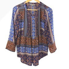 Blusa campesina boho Daniel Rainn para mujer pequeña azul floral túnica top