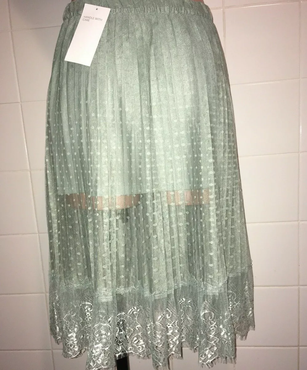 gusto Momento Traición H&amp;M Size 6 Skirt Dot Sheer Lace Mini Blogger Pick Dressy Pleated  Seafoam Green | eBay