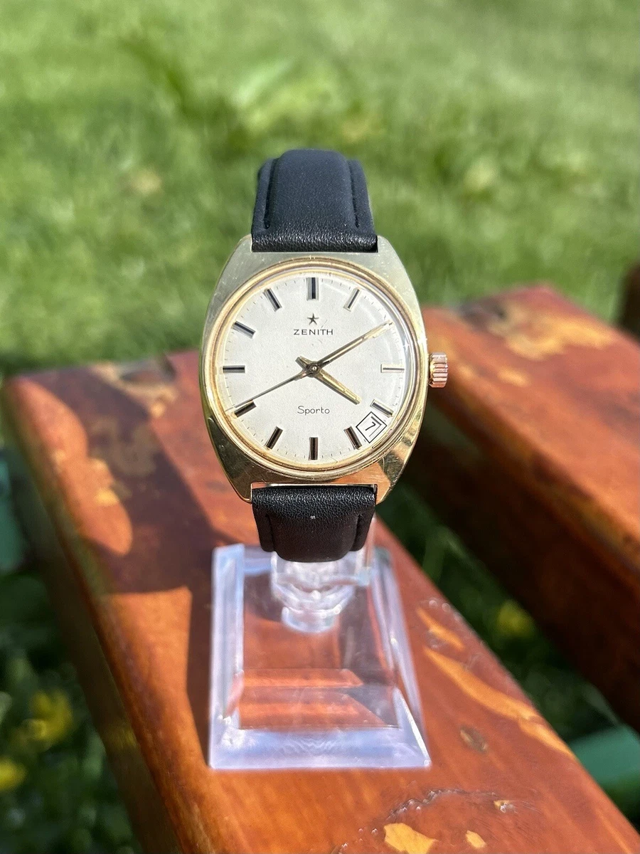 Vintage Watch Zenith Sporto Mechanical Wristwatch Gold Plated 1970s