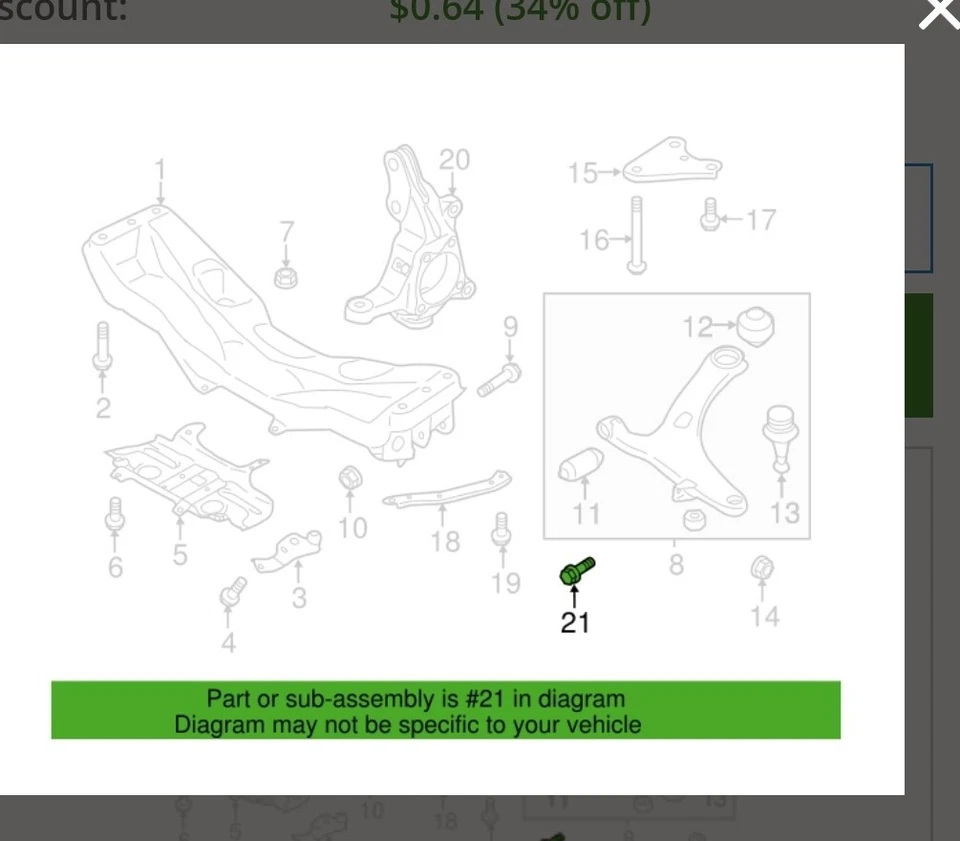 Lower Ball Joint Pinch Bolt Fits: Subaru Impreza Legacy Forester Outback XV - Image 2 of 2