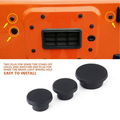 3x Rubber Tailgate Plug Tramp Stamp Tire Delete for Jeep Wrangler JK JKU 2007-18