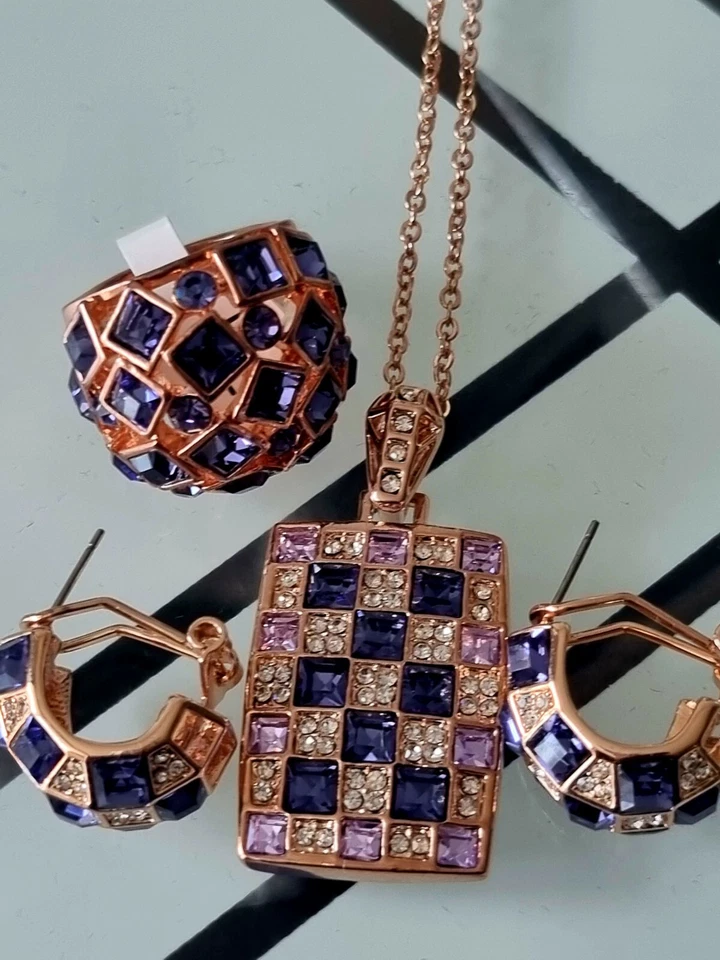 Elegant Colourful Swarovski Crystal Element Rose Gold Statement Jewellery Set - Image 4 of 4