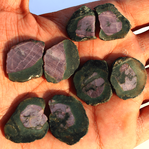 8 PC Natural Rare Watermelon Ruby Pair Untreated 19mm-27mm Slice Rough Gemstones - Picture 6 of 13