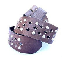 HTC Hollywood Trading Co Vintage Brown Leather Upcycled Belt With Studs Sz 32