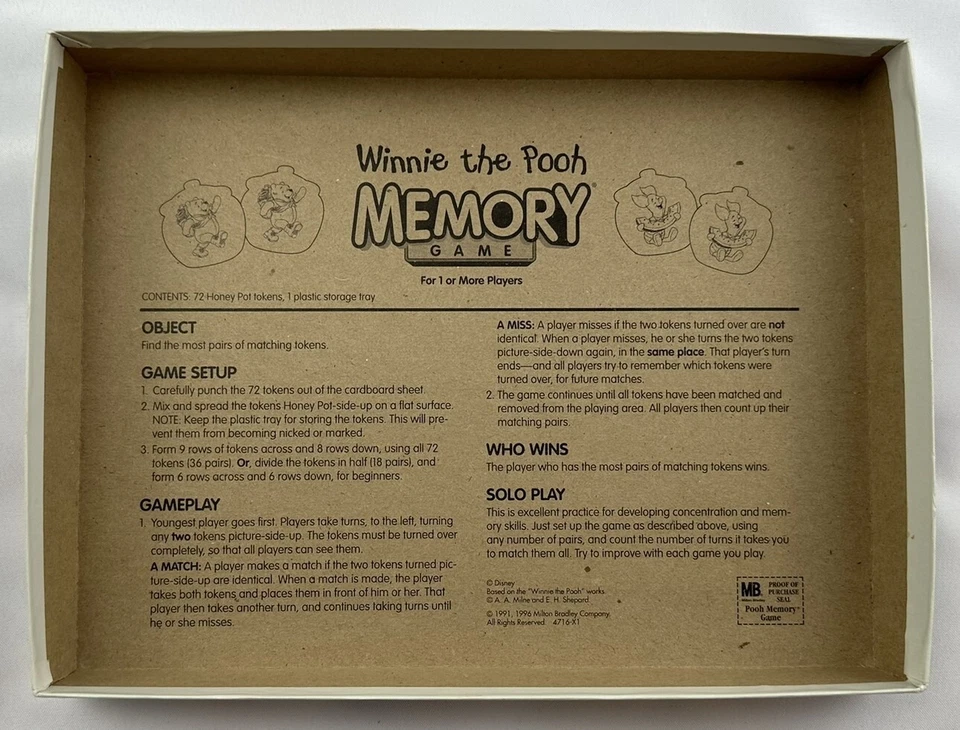 1999 Winnie the Pooh Memory Game by Milton Bradley Complete in Great Condition - Image 4 of 4