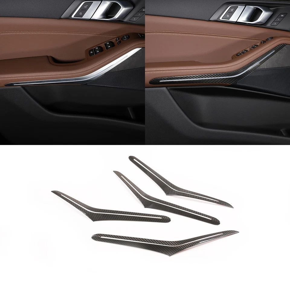 Cubierta de panel de manija de puerta interior de fibra de carbono real para BMW X5 X7 G05 G07 2019-22 Foto 2 de 4