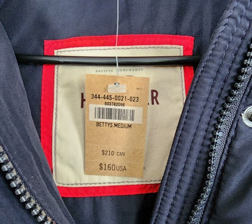 Hollister Daunen Feder Kapuze Puffer Jacke Mantel Gürtel Fell Damen M Schwarz Neu mit Etikett - Bild 2 von 5