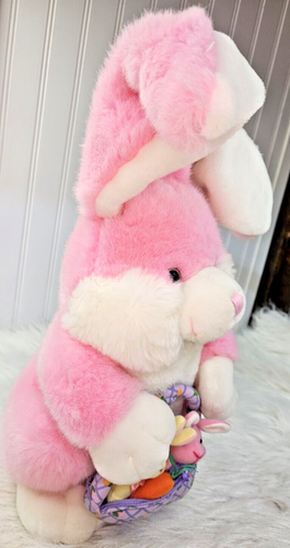 Pink White Mom Bunny Rabbit with 2 baby bunnies in Basket appx 13" ADORABLE - Picture 5 of 6