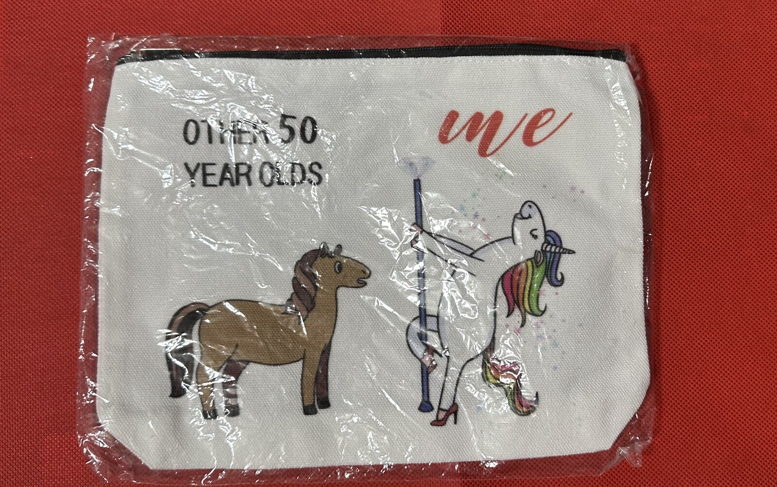 CANVAS MAKE-UP BAG PENCIL POUCH "OTHER 50 YEAR OLD.....ME" UNICORN HORSE
