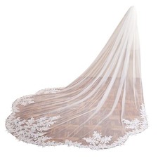 EllieWely Long Cathedral Length 1 Tier Lace Wedding Bridal Veil F17 White