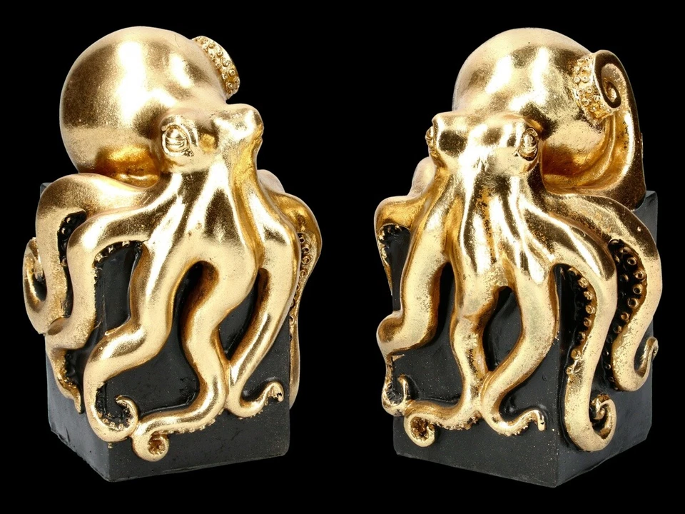 Buchstützen Kraken - goldfarben - Fantasy Oktupus Bücherhalter Deko - Bild 3 von 4