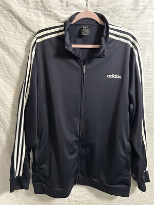 Adidas Mens Track Jacket 3-Stripe Zip Lightweight Polyester Stretch Black  Sz 2XL