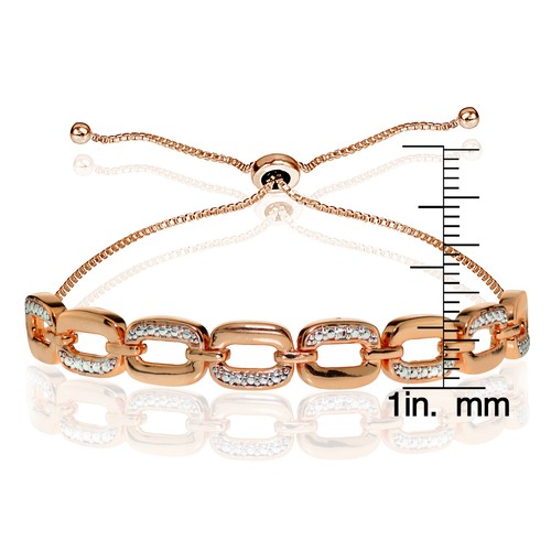 Rose Gold Flash Silver Diamond Accent Rectangle Link Adjustable Bolo Bracelet - Picture 3 of 3