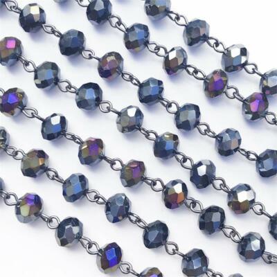 Crystal AB Crystal Rondelle Beaded Rosary Antique Brass Eyepin Chain 8x6mm 2ft Crystal AB Crystal Rondelle Beaded Rosary Antique Brass Eyepin Chain 8x6mm 2ft