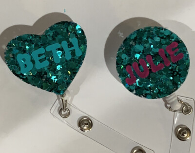 retractable badge id Sparkly Turquoise Glitter With Your Name.