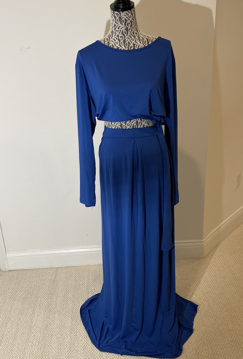 Womens Royal Blue 2pc Dress Women Plus 5XL Crop Top Maxi Skirt