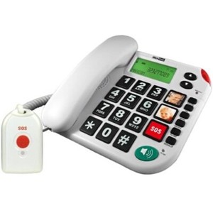 Maxcom telefono fisso KXT481 tasti grandi per anziani c/telecomando SOS bianco